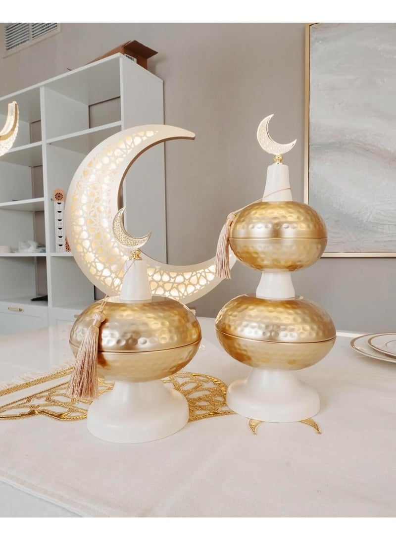 Mado Gallery Set of 3 Ivory  Hammered Dome Dessert & Dates Stand with Moon – Multi-Tiered Ramadan & Eid Table Decor - Image 5